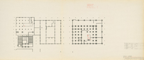 Michal Maximilián Scheer – Obvodné centrum v Nitre - Chrenová 1. Pôdorys základov a suterénu. M 1:200. 