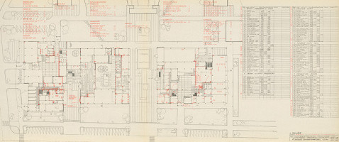 Michal Maximilián Scheer – Obvodné centrum v Nitre - Chrenová 1. Pôdorys 1. podlažia. M 1:200. 