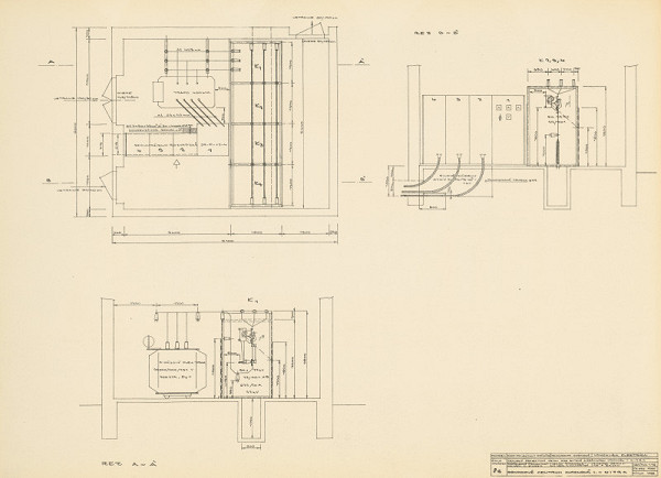 Michal Maximilián Scheer – Obvodné centrum v Nitre - Chrenová 1. Vonkajšia elektrika. Rez A-A´, B-B´. M 1:25. 