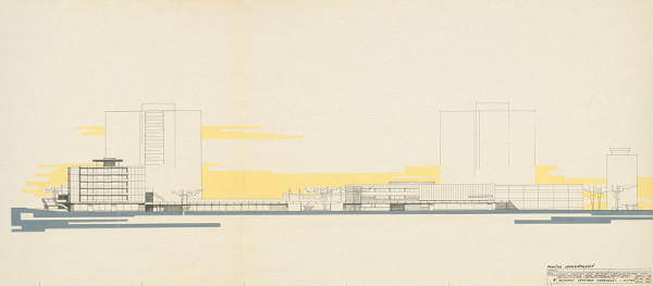 Michal Maximilián Scheer – Obvodné centrum v Nitre - Chrenová 1. Vonkajšia elektrika. Juhozápadný pohľad. M 1:200. 