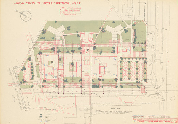 Michal Maximilián Scheer – Obvodné centrum v Nitre - Chrenová 1. Pôdorys situácie. M 1:500. 
