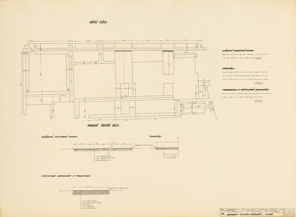 Michal Maximilián Scheer – Obvodné centrum v Nitre - Chrenová 1. Výkaz plôch, vzorové priečne rezy. M 1:500. 