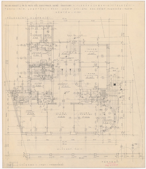 Oskár Winkler – Rodinný dom Dr. Schaleta v Rimavskej Sobote. Pôdorys prízemia. M 1:100.