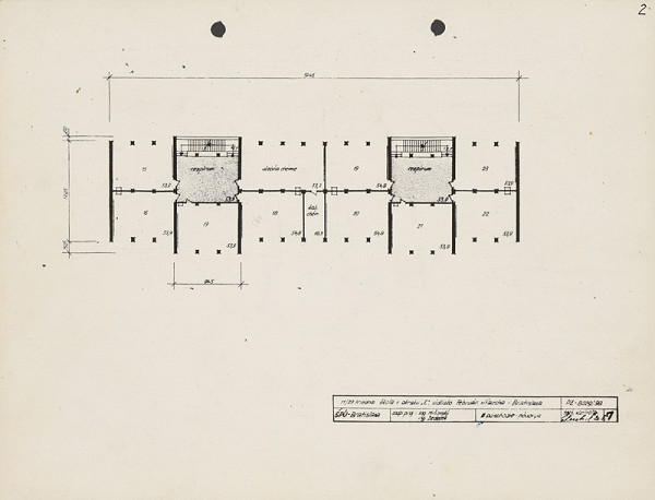 Vladimír Dedeček – Jedenásťročná dvadsaťtritriedna škola na Ulici Februárového víťazstva - okrsok E. Úvodný projekt. Pôdorys 3. poschodia. M nezn. (pôv.)  