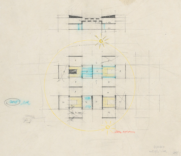 Vladimír Dedeček – Návrh základnej školy. Štúdia. Oslnenie školských priestorov. M nezn. 