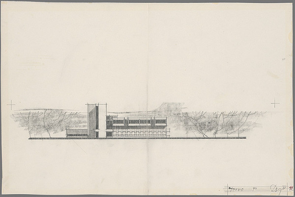 Vladimír Dedeček – Stredisko pre doučovanie odborných profesií. Skice. Pohľad. M nezn. 