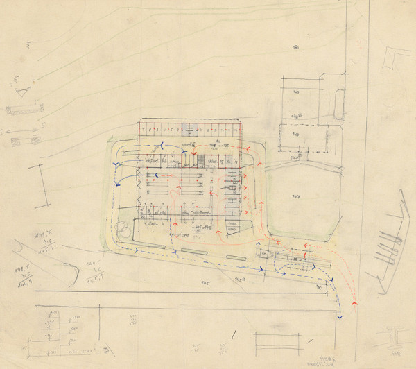 Vladimír Dedeček – Verejné garáže na Ulici februárového víťazstva v Bratislave. Skice. Pôdorys prízemia. M nezn. 