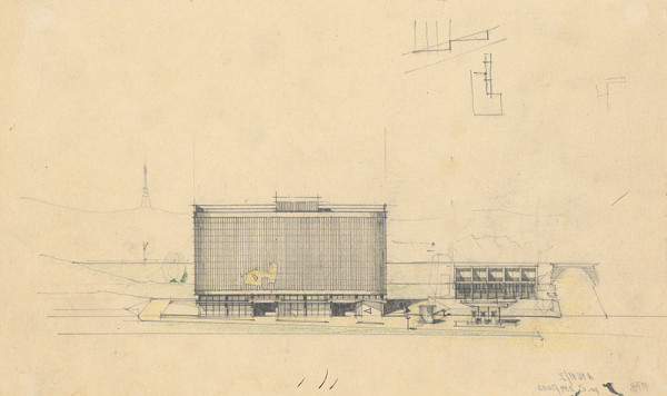 Vladimír Dedeček – Verejné garáže na Ulici februárového víťazstva v Bratislave. Skice. Pohľad. M nezn. 