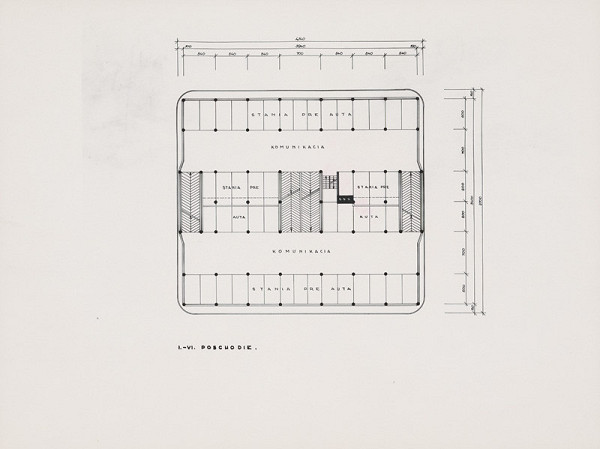 Vladimír Dedeček – Verejné garáže na Ulici februárového víťazstva v Bratislave. Skice. Pôdorys 1-6. poschodia. M nezn. (pôv.) 