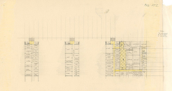 Vladimír Dedeček – Vysoká škola poľnohospodárska v Nitre. Album štúdii. Variant 3. Pôdorys prízemia pavilónov. M nezn. 