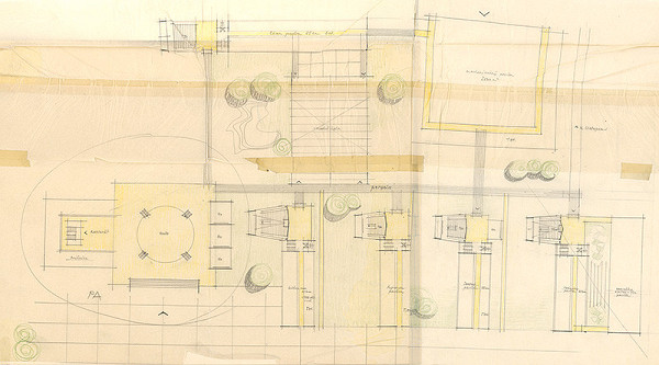 Vladimír Dedeček – Vysoká škola poľnohospodárska v Nitre. Album štúdii. Variant 2. Situácia a pôdorys prízemia. M nezn. 
