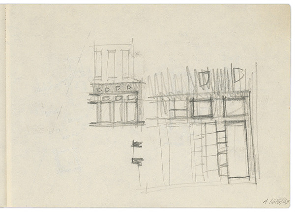 Vladimír Dedeček – Vysoká škola poľnohospodárska v Nitre. Skicár. Tridsiaty štvrtý list. 