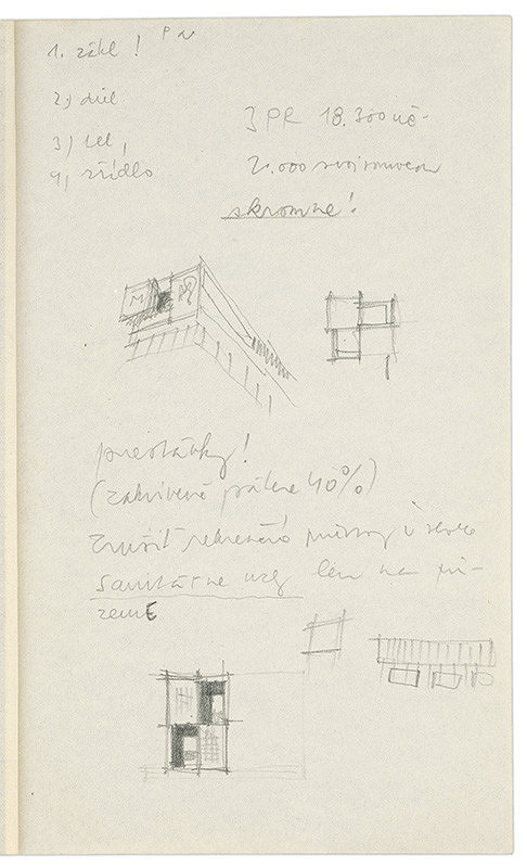 Vladimír Dedeček – Vysoká škola poľnohospodárska v Nitre. Skicár. Trinásty list. 