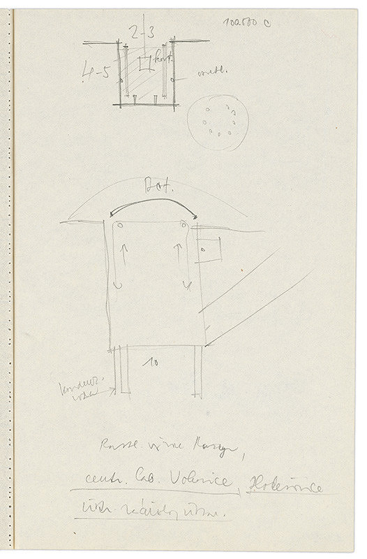 Vladimír Dedeček – Vysoká škola poľnohospodárska v Nitre. Skicár. Tridsiaty štvrtý list. 