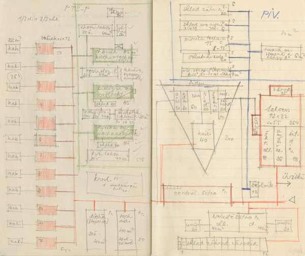 Vladimír Dedeček – Vysoká škola poľnohospodárska v Nitre. Skicár. Piaty a šiesty list. 