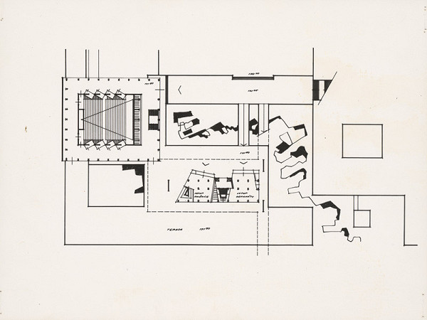 Vladimír Dedeček – Vysokoškolský areál v Mlynskej doline v Bratislave. Objekt knižnice. Pôdorys poschodia. M nezn. (pôv.) 