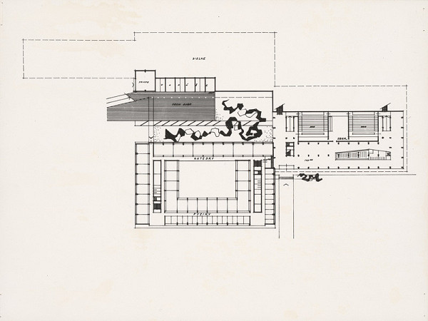 Vladimír Dedeček – Vysokoškolský areál v Mlynskej doline v Bratislave. Pavilón knižnice. Pôdorys prízemia. M nezn. (pôv.) 