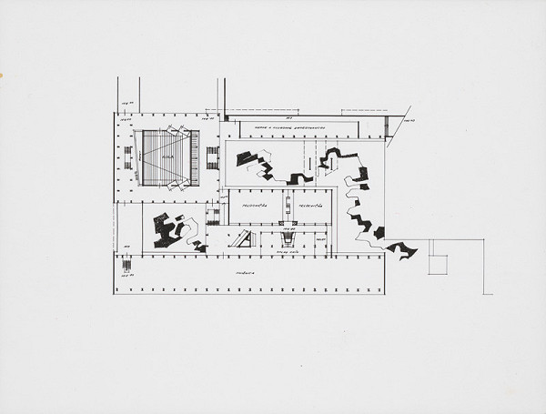 Vladimír Dedeček, M. Mihalovič – Vysokoškolský areál v Mlynskej doline v Bratislave. Objekt knižnice, auly a telocvične. Pôdorys prízemia. M nezn. (pôv.) 
