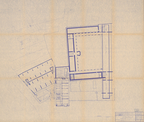 Vladimír Dedeček – Extension of the SNG complex from the side of Rázusovo Embankment and Paulíniho Street - 3rd and 4th building phase. Study of the building complex. Floor plan P+2. Scale 1:200 