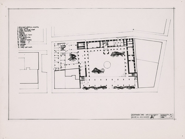 Vladimír Dedeček – Rekonštrukcia a dostavba Slovenskej národnej galérie v Bratislave. Štúdia. Alternatíva 2a. Zadný pohľad.  M 1:500 (pôv.) 