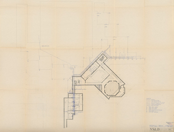Vladimír Dedeček – Areál Vysokej školy lesníckej a drevárskej vo Zvolene. Stupeň: S.P.R. Pôdorys suterénu. M 1:200. 