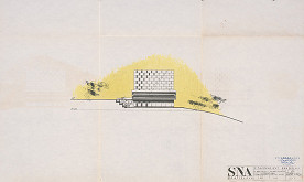 Vladimír Dedeček – Slovenský národný archív v Bratislave. Investičná štúdia k projektovej úlohe. Bočný pohľad. M 1:500 