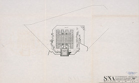 Vladimír Dedeček – Slovenský národný archív v Bratislave. Investičná štúdia k projektovej úlohe. Pôdorys P - 1. M 1:500. 