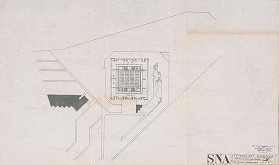 Vladimír Dedeček – Slovenský národný archív v Bratislave. Investičná štúdia k projektovej úlohe. Pôdorys P + 1. M 1:500. 
