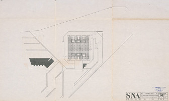 Vladimír Dedeček – Slovenský národný archív v Bratislave. Investičná štúdia k projektovej úlohe. Pôdorys P + 2-8, M 1:500. 