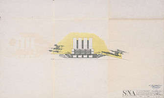 Vladimír Dedeček – Slovenský národný archív v Bratislave. Investičná štúdia k projektovej úlohe. Čelný pohľad. M 1:500 