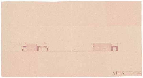 Vladimír Dedeček – Obytná zóna átriových domov pre učiteľov záhradníckej školy v Piešťanoch. Zastavovacia štúdia. Pohľady 1 a 2. M 1:100. 