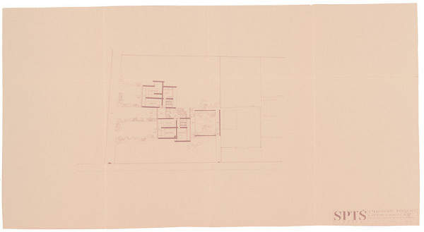 Vladimír Dedeček – Obytná zóna átriových domov pre učiteľov záhradníckej školy v Piešťanoch. Zastavovacia štúdia. Pôdorys suterénu. M 1:200. 