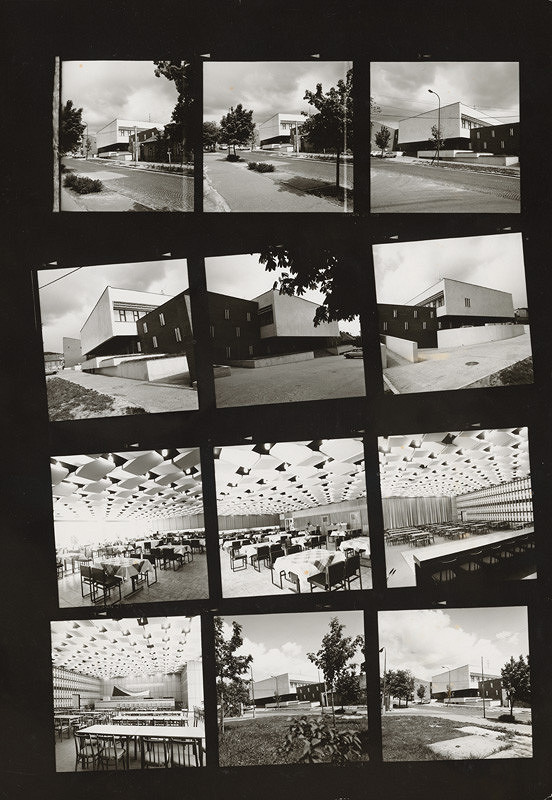 Vladimír Dedeček – Kultúrny dom v Bratislave – Rači. Náhľady na exteriér, jedáleň a prednáškové priestory. 