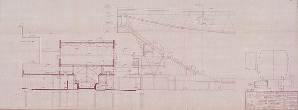 Vladimír Dedeček – Viacúčelové výstavné zariadenie Bratislava – Petržalka. Viacúčelová športová hala. Úvodný projekt. Architektonické a stavebné riešenie – objekt C1 (telocvičňa). Rez priečny. M 1:100. 