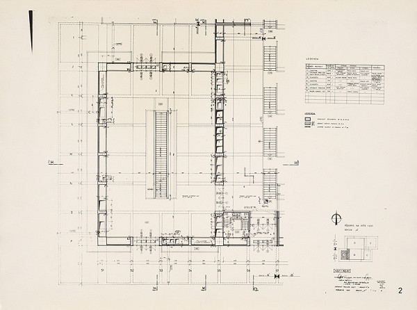 Vladimír Dedeček – Viacúčelové výstavné zariadenie v Bratislave – Petržalke. Výstavný pavilón B2/1 – objekt č. 3, sekcia A. Pôdorys +-0,0. M 1:50 (pôv.) 