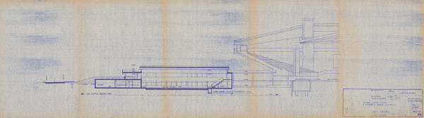 Vladimír Dedeček – Cvičná ľadová plocha a stredisko údržby v Ostrave. Projektová úloha. Priečny rez. M 1:200. 