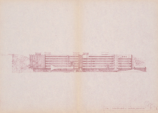 Vladimír Dedeček – Rekonštrukcia a dostavba kapucínov. Pohľad. M 1:500. 