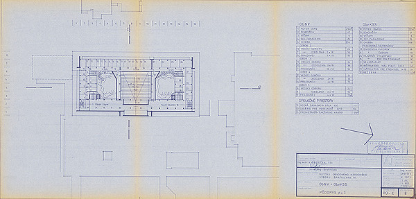 Vladimír Dedeček – Združená administratívna budova ObNV a ObvKSS v Bratislave – Dúbravke. Projektová úloha. Pôdorys p+3. M 1:500.  
