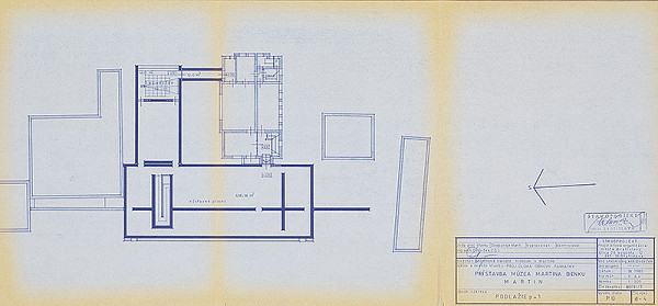 Vladimír Dedeček – Prístavba múzea Martina Benku v Martine. Obnova pamiatky. Projektová úloha. Pôdorys 1. poschodia. M 1:200. 