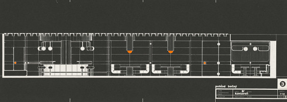 Gabriela Cimmermannová, Severín Ďuriš, Otto Sedlák, Stanislav Toman – Hotel Slovakia v Žiline. Bočný pohľad do kaviarne. M 1:25 