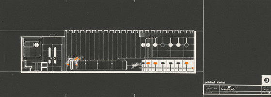 Gabriela Cimmermannová, Severín Ďuriš, Otto Sedlák, Stanislav Toman – Hotel Slovakia v Žiline. Čelný pohľad do kaviarne. M 1:25 