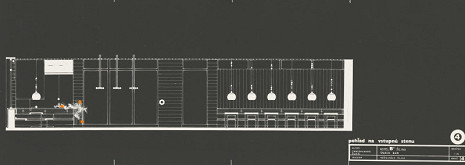 Gabriela Cimmermannová, Severín Ďuriš, Otto Sedlák, Stanislav Toman – Hotel Slovakia v Žiline. Pohľad na vstupnú stenu v Snack bare. M 1:25 