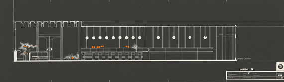 Gabriela Cimmermannová, Severín Ďuriš, Otto Sedlák, Stanislav Toman – Hotel Slovakia v Žiline. Pohľad A do haly na 1. poschodí. M 1:25 