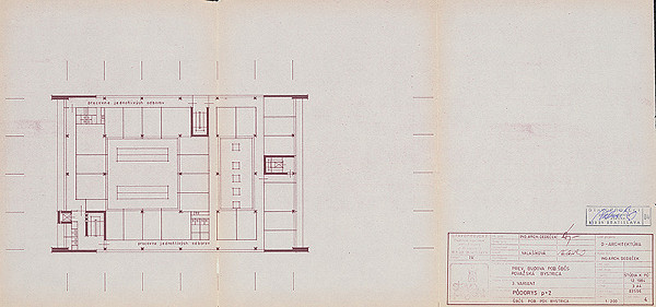 Vladimír Dedeček – Pobočka Štátnej banky čsl. v Považskej Bystrici (3. variant). Štúdia k projektovej úlohe. Pôdorys p +2. M 1:200. 