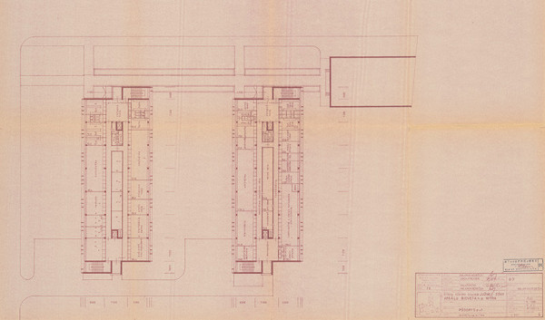 Vladimír Dedeček – Areál Bioveta v Nitre. Štúdia súboru stavieb južnej zóny areálu. Pôdorys p+1. M 1:200. 