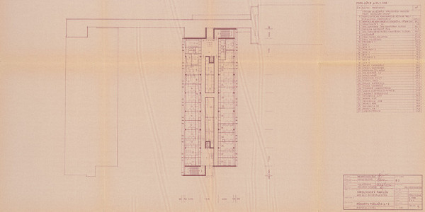 Vladimír Dedeček – Areál Bioveta v Nitre. Virologický pavilón. Projektová úloha. Pôdorys podlažia p+2. M 1:200. 