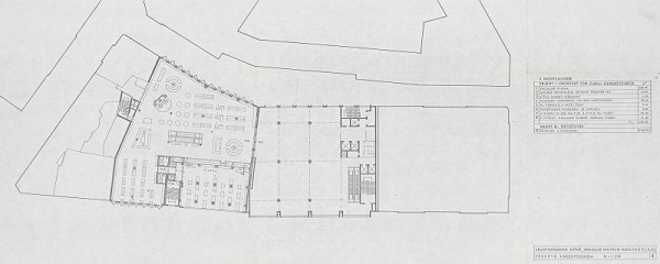 Vladimír Dedeček – Obchodné centrum Dunaj v Bratislave – súťažný návrh. Pôdorys 2. medziposchodia. M 1:200. 