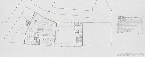 Vladimír Dedeček – Obchodné centrum Dunaj v Bratislave – súťažný návrh. Pôdorys 3. poschodia. M 1:200. 