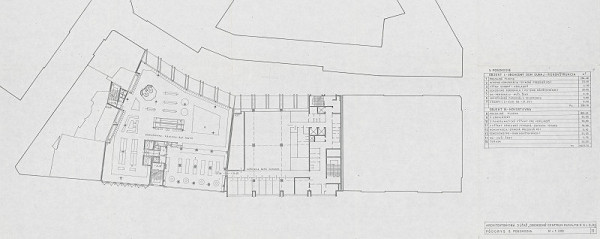 Vladimír Dedeček – Obchodné centrum Dunaj v Bratislave – súťažný návrh. Pôdorys 5. poschodia. M 1:200. 