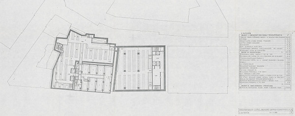 Vladimír Dedeček – Obchodné centrum Dunaj v Bratislave – súťažný návrh. Pôdorys 2. suterénu. M 1:200. 